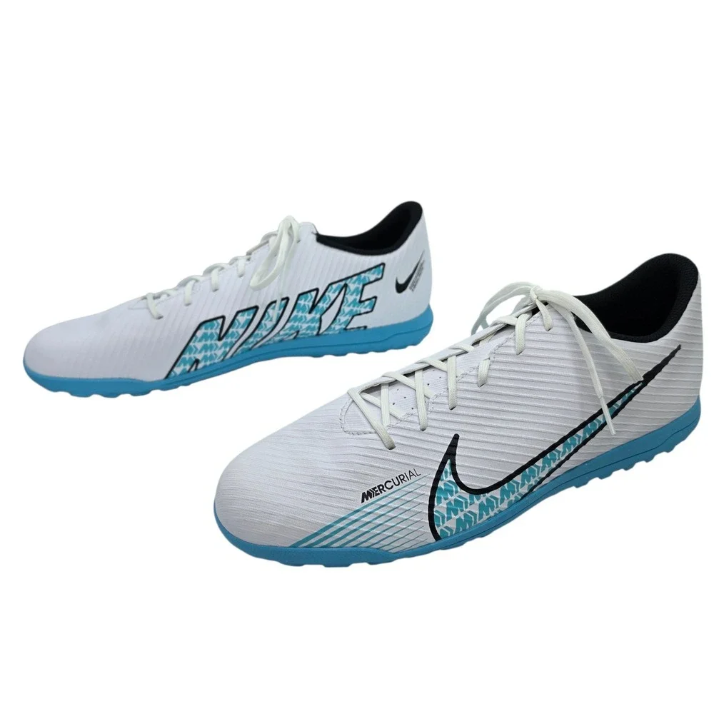 Nike Mercurial Vapor 15 Club TF Turf Soccer Shoes White Blue DJ5968-146 Men's 13